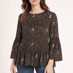 Madewell Silk Fiesta Top Black Pink Paisley Womens M Boho Ruffles Flared Sleeves